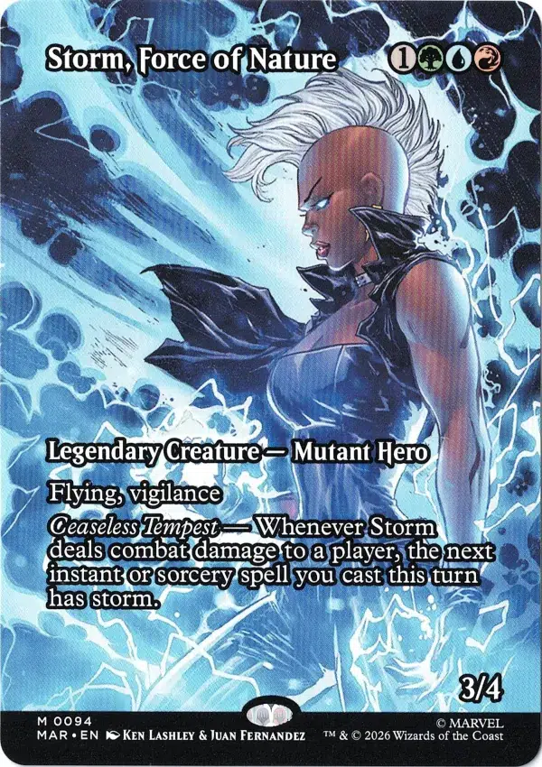 Storm, Force of Nature (Borderless) from Marvel Universe Magic the Gathering Proxy