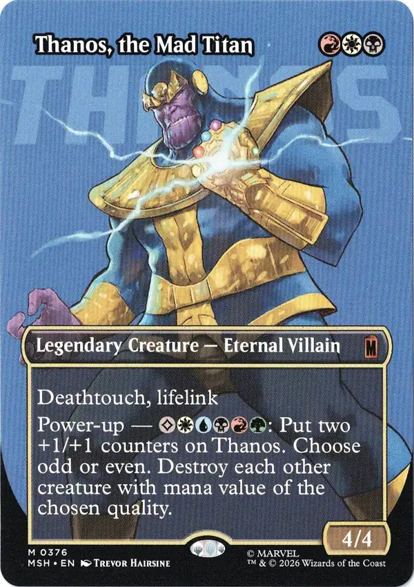 Thanos, the Mad Titan (Borderless) from Marvel Super Heroes Magic the Gathering Proxy