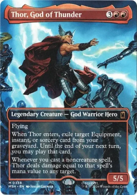 Thor, God of Thunder (Borderless 338) from Marvel Super Heroes Magic the Gathering Proxy