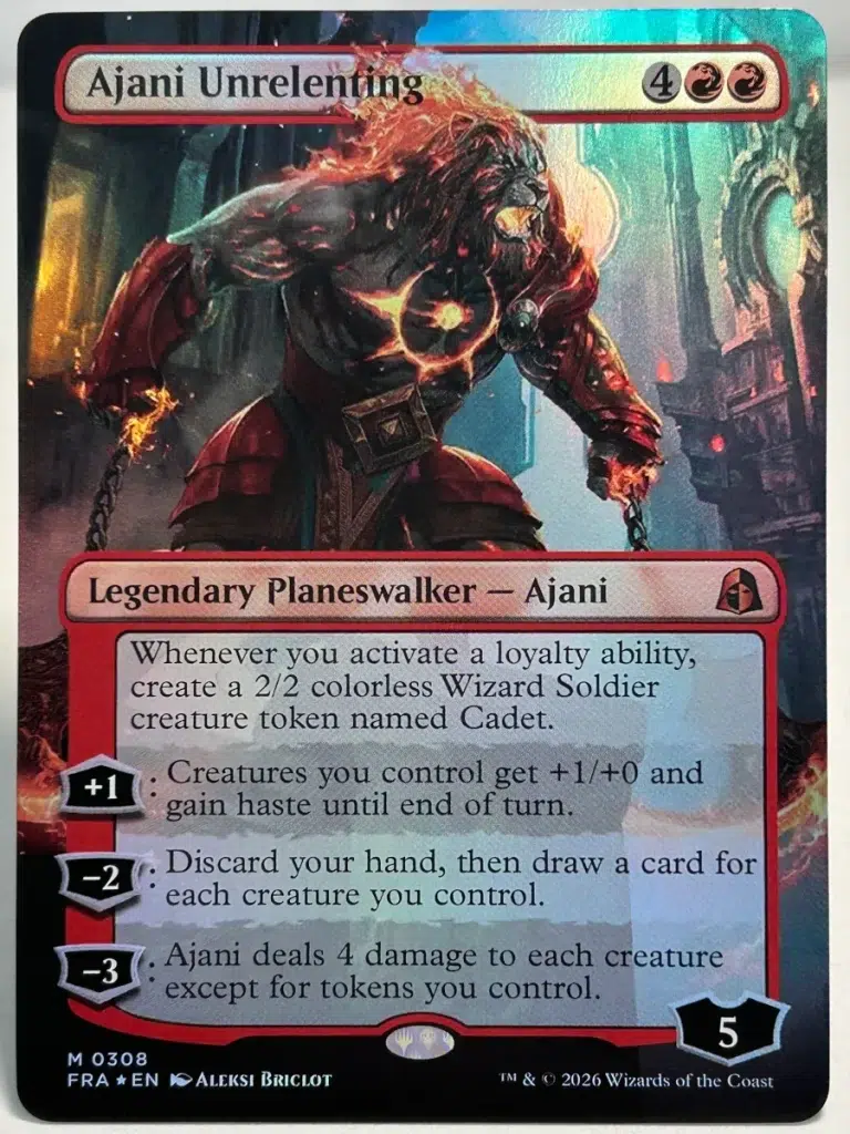 FOIL Ajani Unrelenting (Borderless) from Reality Fracture Magic the Gathering Proxy