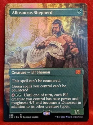 FOIL Allosaurus Shepherd (Borderless) from Double Masters 2022 Magic the Gathering Proxy