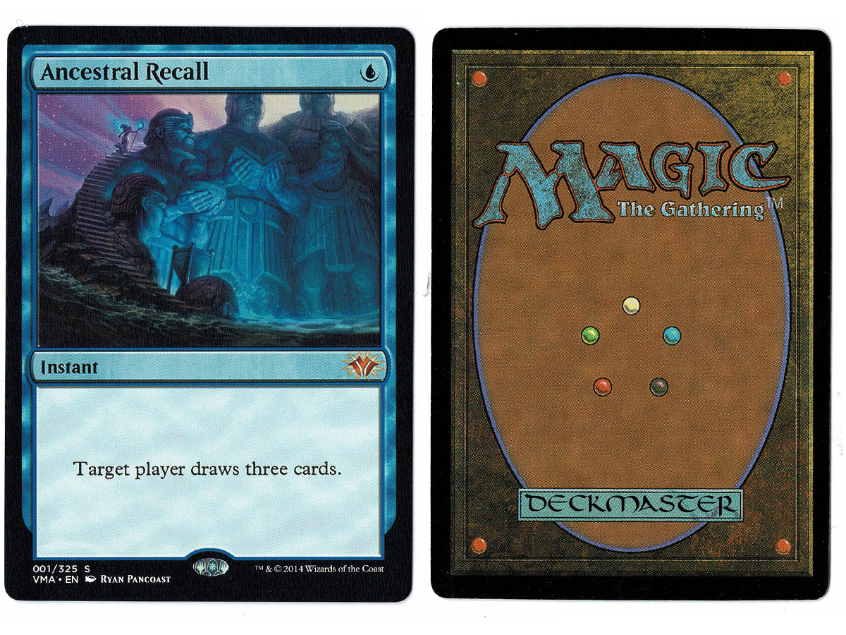 Ancestral Recall from Vintage Masters Magic the Gathering MTG Proxy Card  with Recessed Hologram