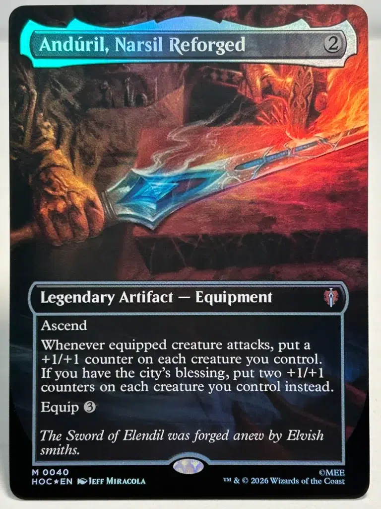 FOIL Anduril, Narsil Reforged (Borderless) from The Hobbit: Eternal-Legal Magic the Gathering Proxy