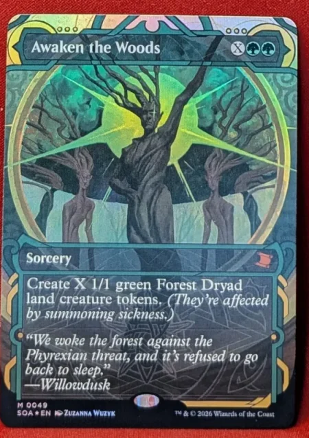 FOIL Awaken the Woods (Borderless) from Secrets of Strixhaven Mystical Archive Magic the Gathering Proxy