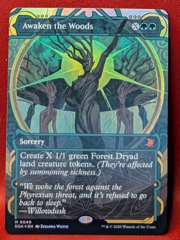 FOIL Awaken the Woods (Borderless) from Secrets of Strixhaven Mystical Archive Magic the Gathering Proxy