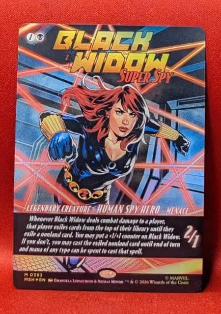 FOIL Black Widow, Super Spy (Borderless) from Marvel Super Heroes Magic the Gathering Proxy