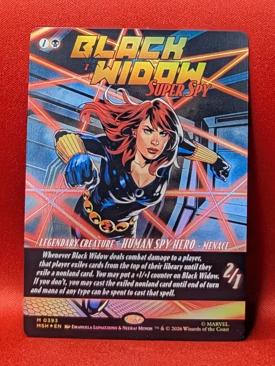 FOIL Black Widow, Super Spy (Borderless) from Marvel Super Heroes Magic the Gathering Proxy