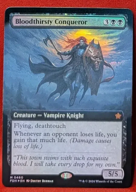 FOIL Bloodthirsty Conqueror (Extended Art) from Foundations Magic the Gathering Proxy