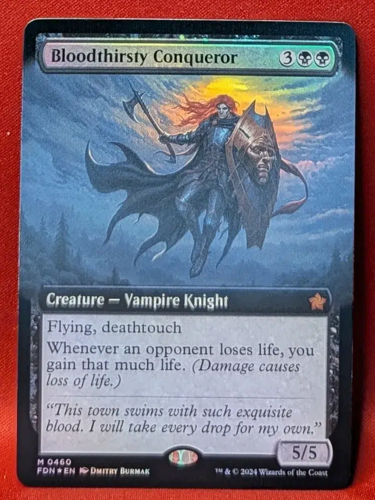 FOIL Bloodthirsty Conqueror (Extended Art) from Foundations Magic the Gathering Proxy