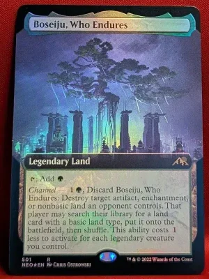 FOIL Boseiju, Who Endures (Borderless) from Kamigawa: Neon Dynasty Magic the Gathering Proxy