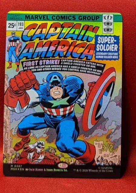 FOIL Captain America, Super-Soldier (Borderless) from Marvel Super Heroes Magic the Gathering Proxy