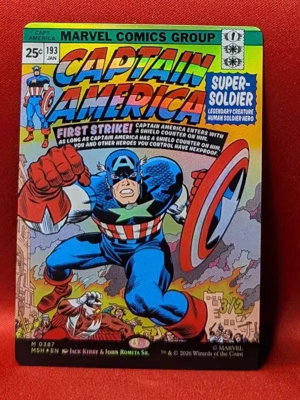 FOIL Captain America, Super-Soldier (Borderless) from Marvel Super Heroes Magic the Gathering Proxy
