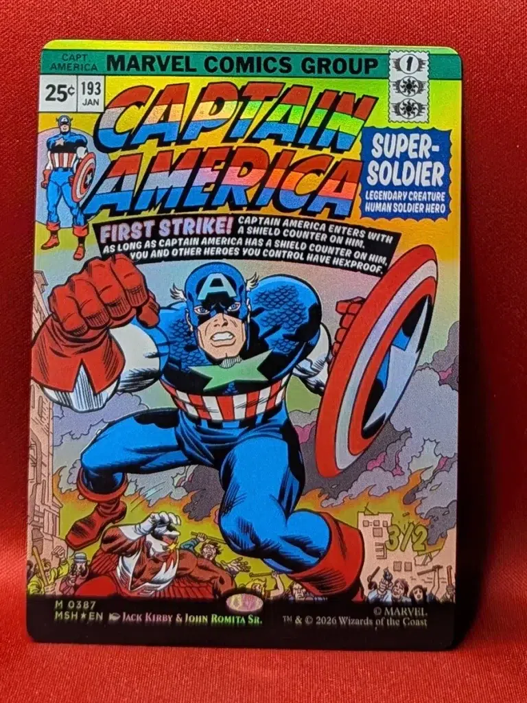 FOIL Captain America, Super-Soldier (Borderless) from Marvel Super Heroes Magic the Gathering Proxy