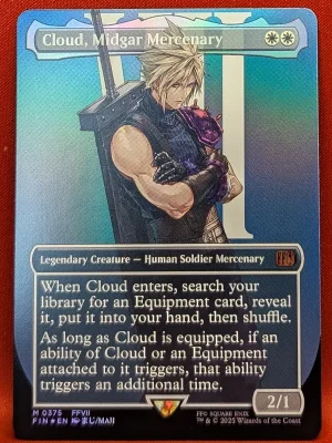FOIL Cloud, Midgar Mercenary (Borderless) from FINAL FANTASY Magic the Gathering Proxy