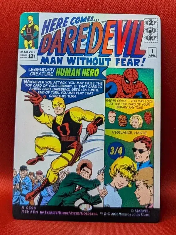 FOIL Daredevil, Man Without Fear (Borderless) from Marvel Super Heroes Magic the Gathering Proxy