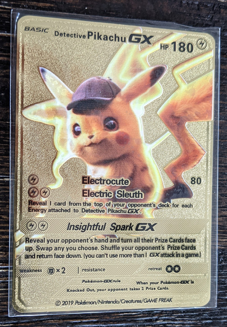 GOLD Detective Pikachu GX metal collector's Replica