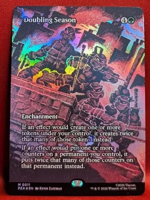 FOIL Doubling Season (Borderless) from Teenage Mutant Ninja Turtles Eternal-Legal Magic the Gathering Proxy (Copy)