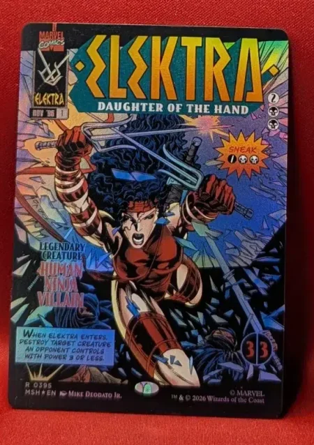 FOIL Elektra, Daughter of the Hand (Borderless) from Marvel Super Heroes Magic the Gathering Proxy