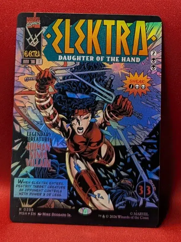 FOIL Elektra, Daughter of the Hand (Borderless) from Marvel Super Heroes Magic the Gathering Proxy