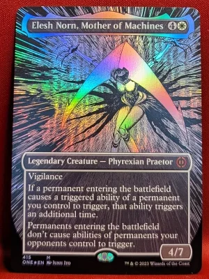 FOIL Elesh Norn, Mother of Machines (Borderless) from Phyrexia: All Will Be One Magic the Gathering Proxy