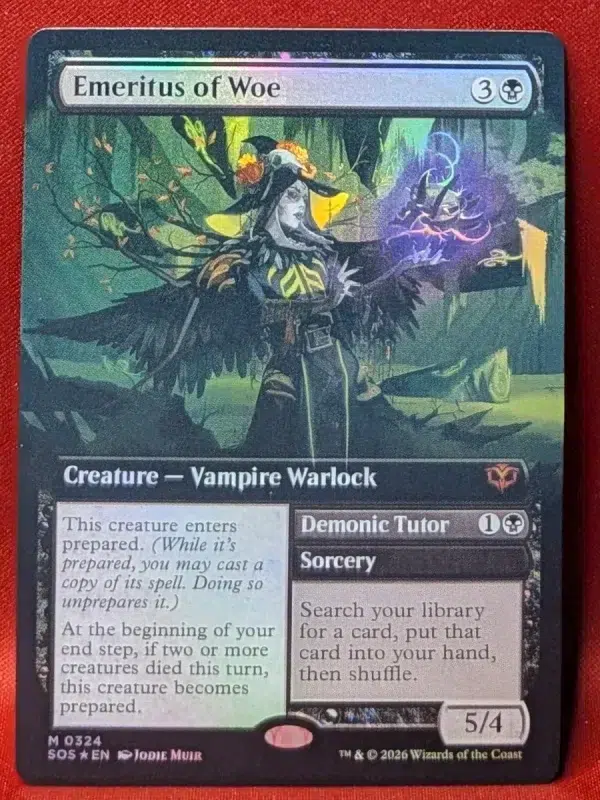 FOIL Emeritus of Woe // Demonic Tutor (Extended Art) from Secrets of Strixhaven Magic the Gathering Proxy