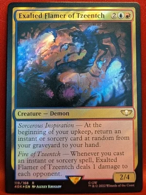 SURGE FOIL Exalted Flamer of Tzeentch from Universes Beyond: Warhammer 40,000 Magic the Gathering Proxy