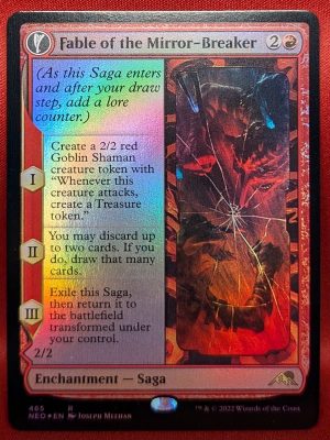 FOIL Fable of the Mirror-Breaker (Extended Art) from Kamigawa:Neon Dynasty Magic the Gathering Proxy