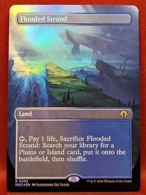 FOIL Flooded Strand (Borderless) from Modern Horizons 3 Magic the Gathering Proxy