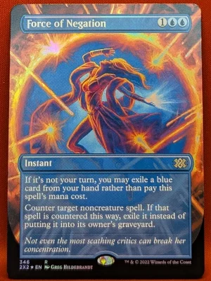 FOIL Force of Negation (Borderless) from Double Masters 2022 Magic the Gathering Proxy