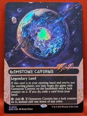FOIL Gemstone Caverns (0016) (Borderless) from Edge of Eternities: Stellar Sights Magic the Gathering Proxy
