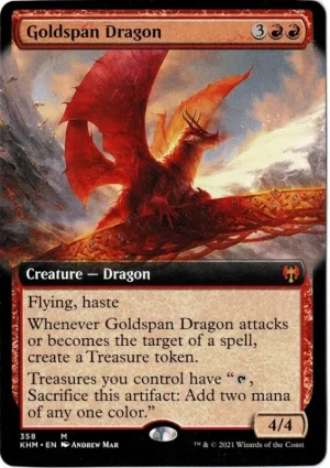 Goldspan Dragon (Extended Art) from Kaldheim Magic the Gathering Proxy