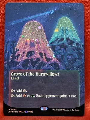 GALAXY FOIL Grove of the Burnwillows (0152) (Borderless) from Edge of Eternities: Stellar Sights Magic the Gathering Proxy