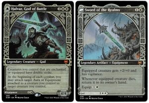 Halvar, God of Battle (Showcase) / Sword of the Realms from Kaldheim Magic the Gathering Proxy