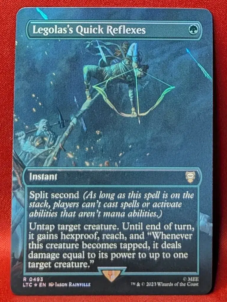 FOIL Legolas’s Quick Reflexes (Extended Art) from Tales of Middle-earth Commander Magic the Gathering Proxy