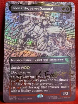 FOIL Leonardo, Sewer Samurai (Borderless) (Gold-Stamped Signature) from Teenage Mutant Ninja Turtles Magic the Gathering Proxy