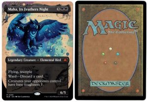 Maha, Its Feathers Night (Borderless) from Bloomburrow Magic the Gathering Proxy