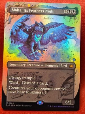 FOIL Maha, Its Feathers Night (Borderless) from Bloomburrow Magic the Gathering Proxy