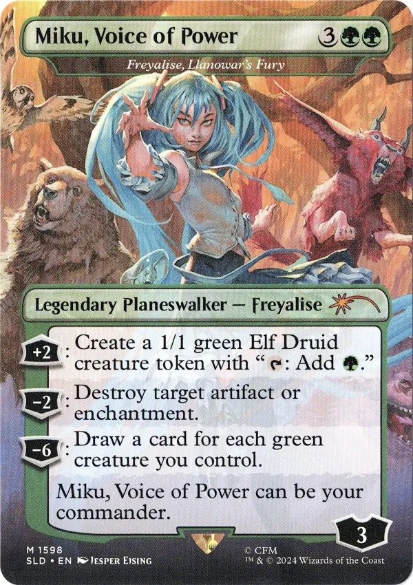 Miku, Voice of Power (Freyalise, Llanowar’s Fury) (1598) from Secret Lair Drop Magic the Gathering Proxy