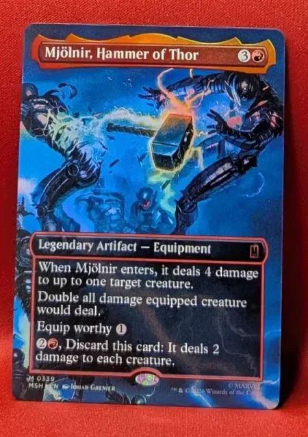 FOIL Mjolnir, Hammer of Thor (Borderless) from Marvel Super Heroes Magic the Gathering Proxy
