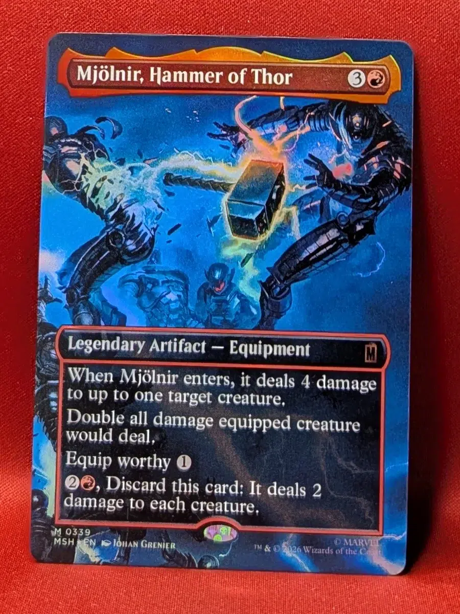 FOIL Mjolnir, Hammer of Thor (Borderless) from Marvel Super Heroes Magic the Gathering Proxy