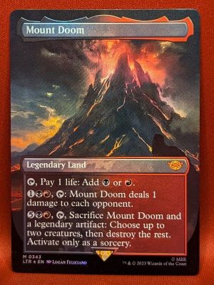FOIL Mount Doom (Borderless) from Universes Beyond: The Lord of the Rings: Tales of Middle-earth Magic the Gathering Proxy