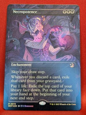 FOIL Necropotence (Anime Borderless) from Wilds of Eldraine: Enchanting Tales Magic the Gathering Proxy