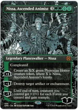 Nissa, Ascended Animist (Borderless) from Phyrexia: All Will Be One Magic the Gathering Proxy