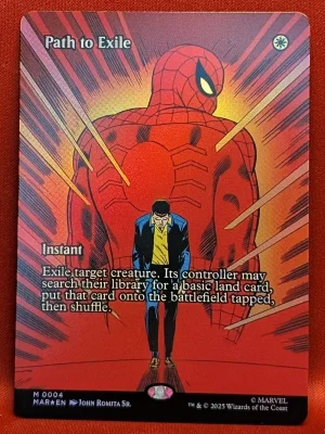 FOIL Path to Exile (Borderless) from Marvel Universe Eternal-Legal Magic the Gathering Proxy