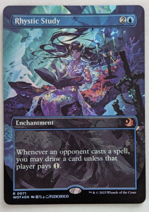 FOIL Rhystic Study (Anime Borderless) from Wilds of Eldraine: Enchanting Tales Proxy