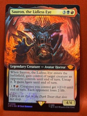 FOIL Sauron, the Lidless Eye (Borderless) from Universes Beyond: The Lord of the Rings: Tales of Middle-earth Magic the Gathering Proxy