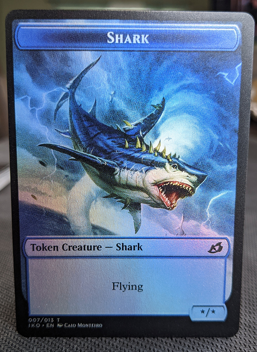 FOIL TOKEN Shark//Human Soldier from Ikoria:Lair of Behemoths Magic the ...