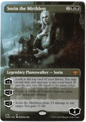 Sorin the Mirthless (Borderless) from Innistrad: Crimson Vow Magic the Gathering Proxy