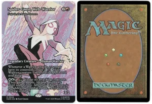 Spider-Gwen, Web-Warrior (Najeela, the Blade-Blossom) (Borderless) from Marvel Universe Eternal-Legal Magic the Gathering Proxy