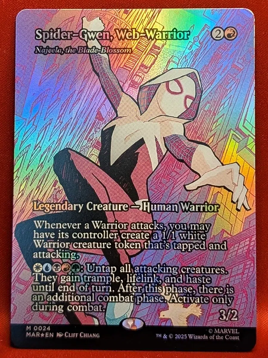 FOIL Spider-Gwen, Web-Warrior (Najeela, the Blade-Blossom) (Borderless) from Marvel Universe Eternal-Legal Magic the Gathering Proxy
